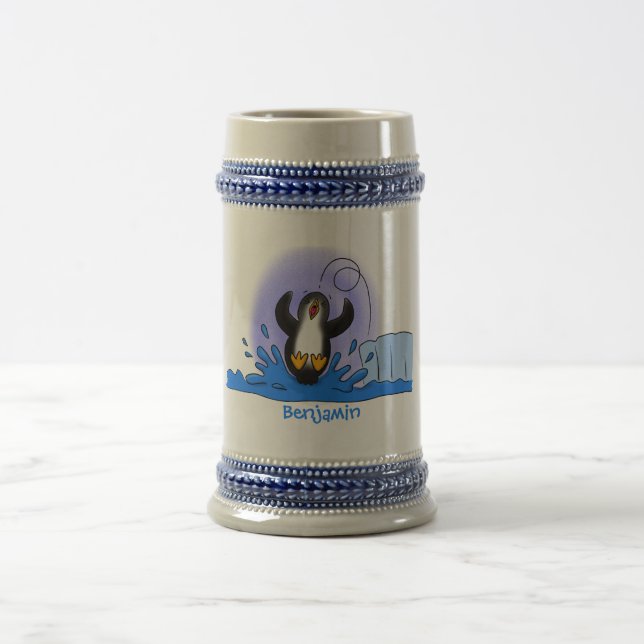 Jarra De Cerveza Ilustracion de personalizado de pingüino puenteado (Centro)