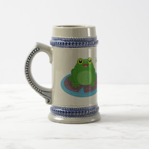 Jarra De Cerveza Ilustracion de personalizado de rana verde alegre