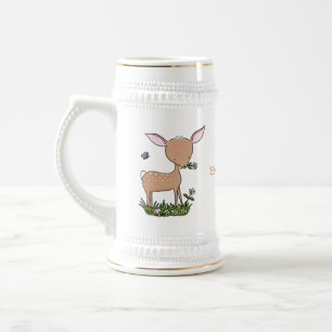 Jarra De Cerveza Ilustracion de personalizado de venado lindo y fel
