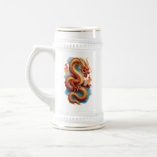 Jarra De Cerveza Ilustración Fiery del Dragón Rojo Chino-67561