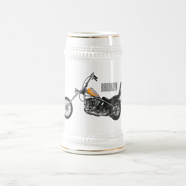 Jarra De Cerveza Ilustracion personalizado Chopper Motorcycle 1950 (Centro)