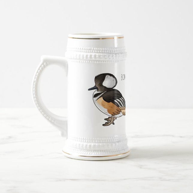 Jarra De Cerveza Ilustracion personalizado de aves merganser con ca (Izquierda)