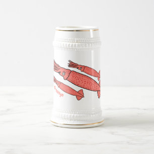 Jarra De Cerveza Ilustracion personalizado de calamar rosa feliz