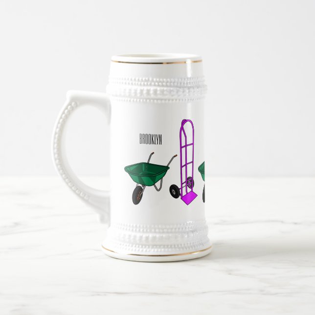 Jarra De Cerveza Ilustracion personalizado de carretillas y carrito (Izquierda)