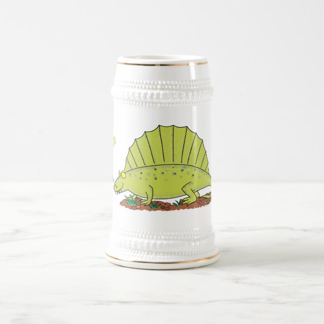 Jarra De Cerveza Ilustracion personalizado de dimetrodon verde lind (Centro)