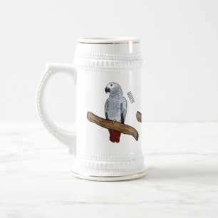 Jarra De Cerveza Ilustracion personalizado de loro gris africano