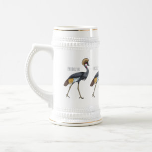 Jarra De Cerveza Ilustracion personalizado de pájaro grullo coronad