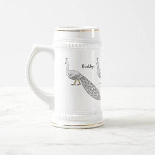 Jarra De Cerveza Ilustracion personalizado de pavo real blanco