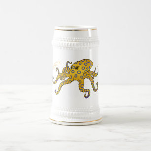Jarra De Cerveza Ilustracion personalizado de pulpo de anillo azul