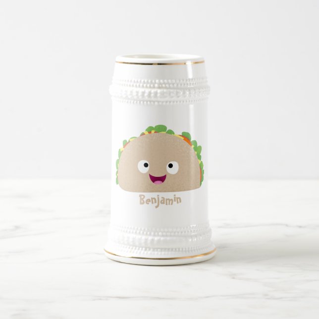 Jarra De Cerveza Ilustracion personalizado de taco alegre sonriente (Centro)