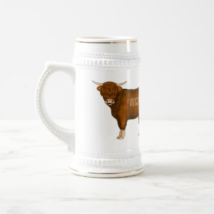 Jarra De Cerveza Ilustracion personalizado de vaca de Highland