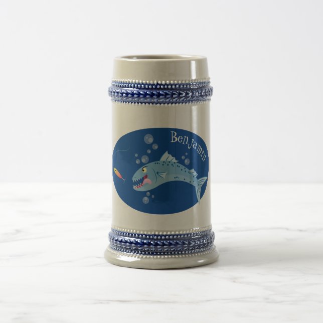 Jarra De Cerveza Ilustracion personalizado pescador hambriento de b (Centro)