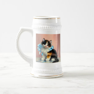 Jarra De Cerveza Ilustracion Vintage Calico Kitten