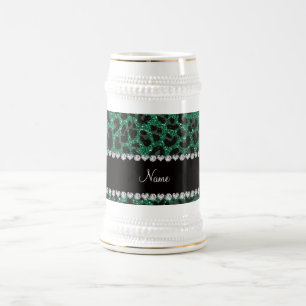 Jarra De Cerveza Impresión de leopardo verde de purpurina de menta 