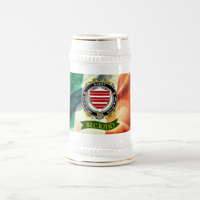 Jarra De Cerveza Insignia irlandesa personalizada Barry con bandera (Centro)