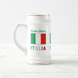 Jarra De Cerveza Italia y Bandiera Italiana Personalización Verde