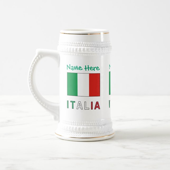 Jarra De Cerveza Italia y Bandiera Italiana Personalización Verde (Izquierda)