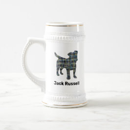 Jarra De Cerveza Jack Russell Dog Silhouette Yellow & Black Grid