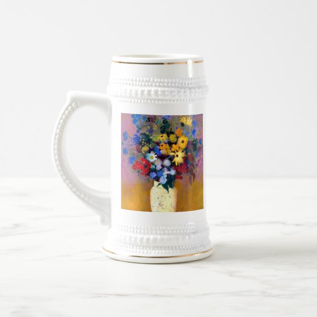 Jarra De Cerveza Jarrón blanco con flores Odilon Redon (Izquierda)