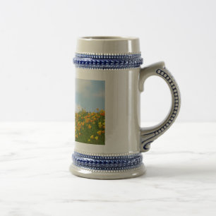 Jarra De Cerveza Jarrón de prado de flores de amapola cielo azul re