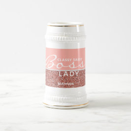 Jarra De Cerveza Jefe Lady Pink Rose Gold Purpurina Personalizado