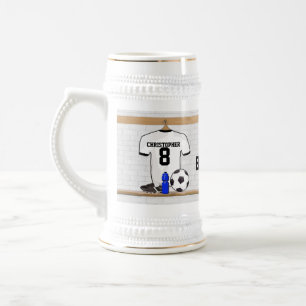 Jarra De Cerveza Jersey de fútbol negro blanco personalizado del