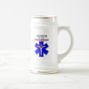 JARRA DE CERVEZA JESÚS ES MI PARAMÉDICO