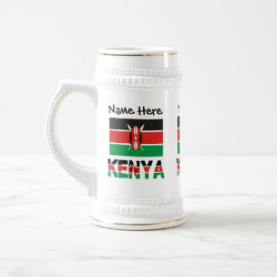 Jarra De Cerveza Kenia y bandera keniana con tu nombre