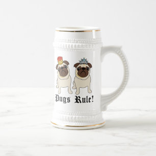 Jarra De Cerveza King y Queen Pug Mugs
