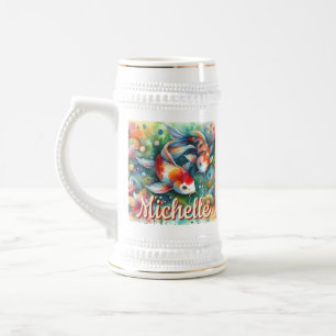 Jarra De Cerveza Koi Fish Whimsical Watercolor Personalizado