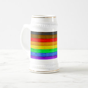 Jarra De Cerveza La bandera del orgullo gay inclusivo de SlipperyJo