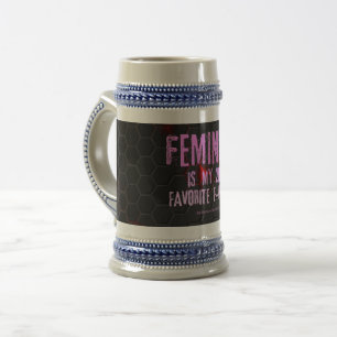 Jarra De Cerveza La palabra feminista de SlipperyJoe brillante negr