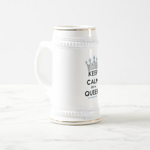 Jarra De Cerveza La reina keep calm de SlipperyJoe's corona de plat