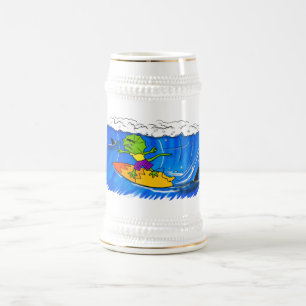 Jarra De Cerveza Lagarto de cuello rizado divertido surfando dibujo