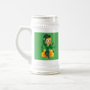 Jarra De Cerveza Leprechaun bailando, personalizado de San Patricio