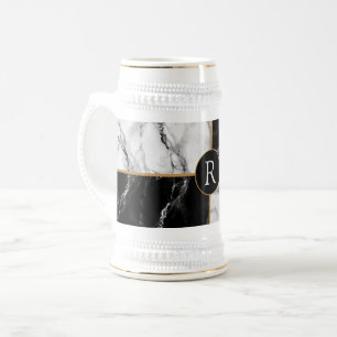 Jarra De Cerveza Letra personalizada Cerveza Stein Mármol blanco ne