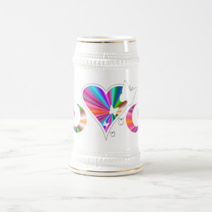 Jarra De Cerveza Lirio cardíaco arcoiris y mariposa