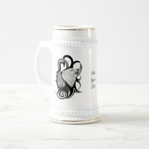 Jarra De Cerveza Lobo blanco con arte tribal de Raven