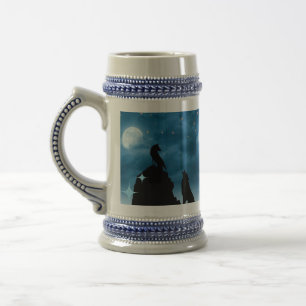 Jarra De Cerveza Lobos bajo la luz de la luna
