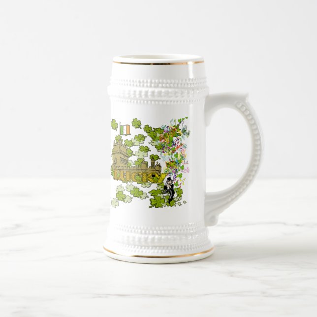 Jarra De Cerveza Lucky Leprechaun y su castillo irlandés (Derecha)