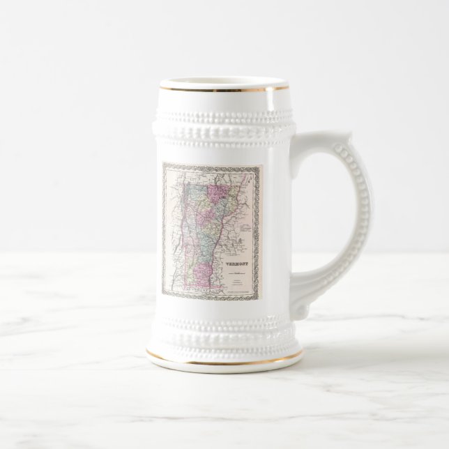 Jarra De Cerveza Mapa Antiguo de Vermont (1855) (Derecha)