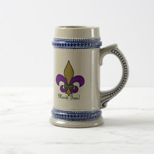 Jarra De Cerveza Mardi Gras Fleur De Lis