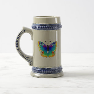 Jarra De Cerveza Mariposa Pavo Real Ojo de Arcoíris