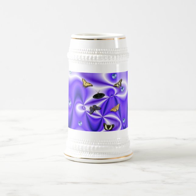 Jarra De Cerveza Mariposa y Perlas en seda morada (Centro)