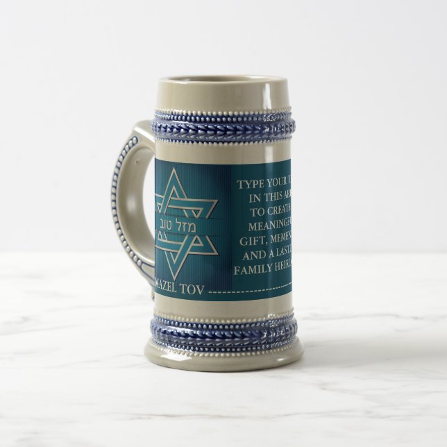 Jarra De Cerveza Mazel Tov (Buena Suerte) judío israelí personaliza (Anverso izquierdo)