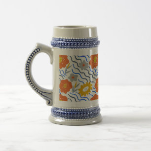 Jarra De Cerveza Modern Abstract Flowers Boho Wavy