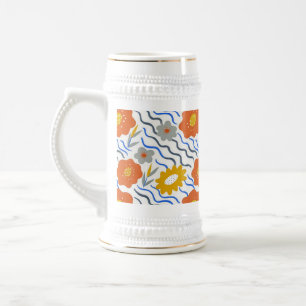 Jarra De Cerveza Modern Abstract Flowers Boho Wavy