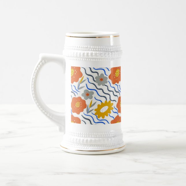 Jarra De Cerveza Modern Abstract Flowers Boho Wavy (Izquierda)