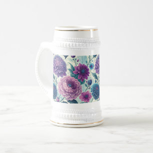Jarra De Cerveza Modern Purple Floral Vintage Dahlia
