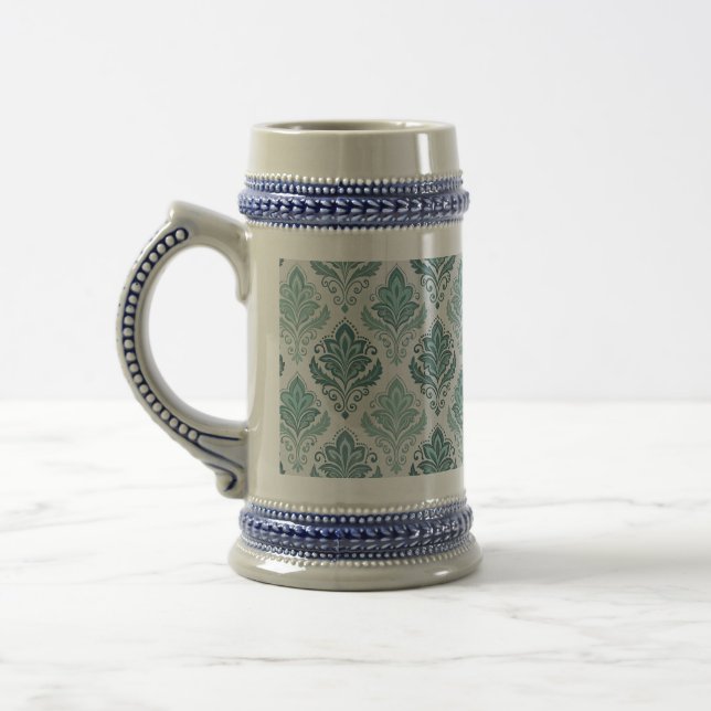 Jarra De Cerveza Modern Teal Nordic Damask (Izquierda)